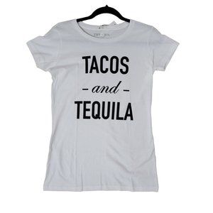 TIFF & JEN Tacos and Tequila White Short Sleeve Graphic Tee Small T-Shirt 1071